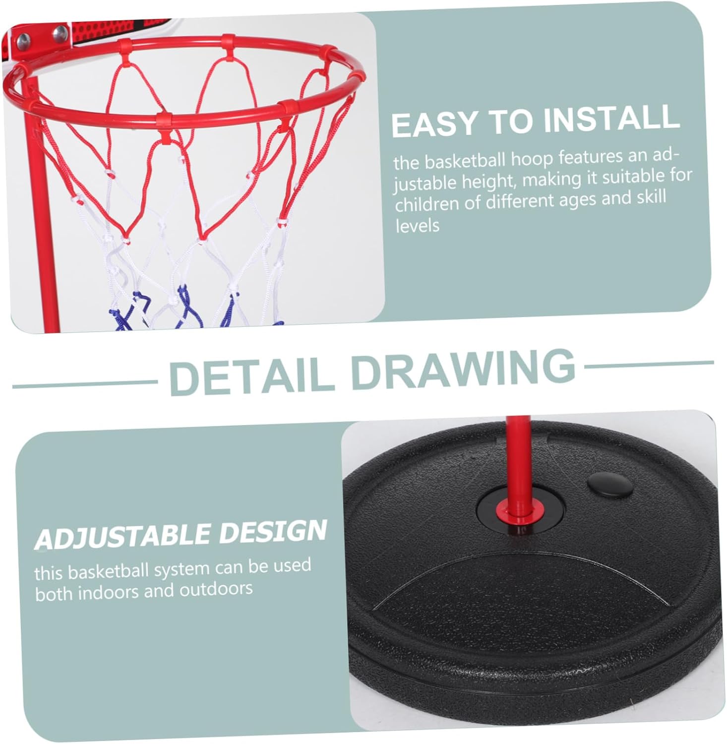 YARNOW Portable Basketball Hoop for Boys and Girls Mini Basketball Stand Adjustable Height Indoor Outdoor for Toddlers Poolside Play Sturdy Iron Rod Promotes Physical Skills up