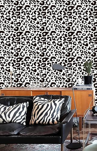 Vista 9 de Ismoon Delicado papel tapiz blanco y negro para despegar y pegar de 17.3 x 118 pulgadas, papel tapiz de leopardo moderno, papel de contacto blanco