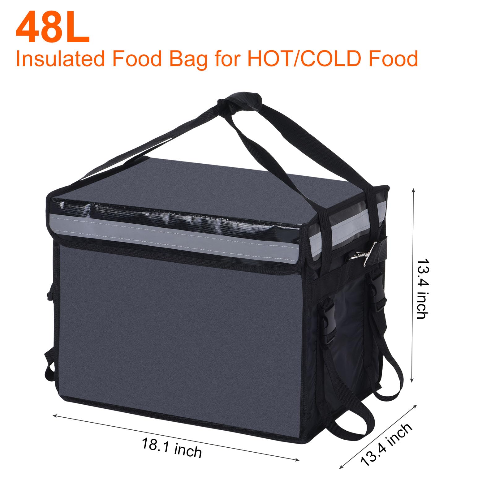 PATIKIL Térmica Bolsa para Comida Entrega XXL, 18.1"x13.4"x13.4" Térmica Entrega Bolsa con Divisor, Catering Térmica Comida Bolsa para Pizza Caliente/Frio Comida, Negro (48L)