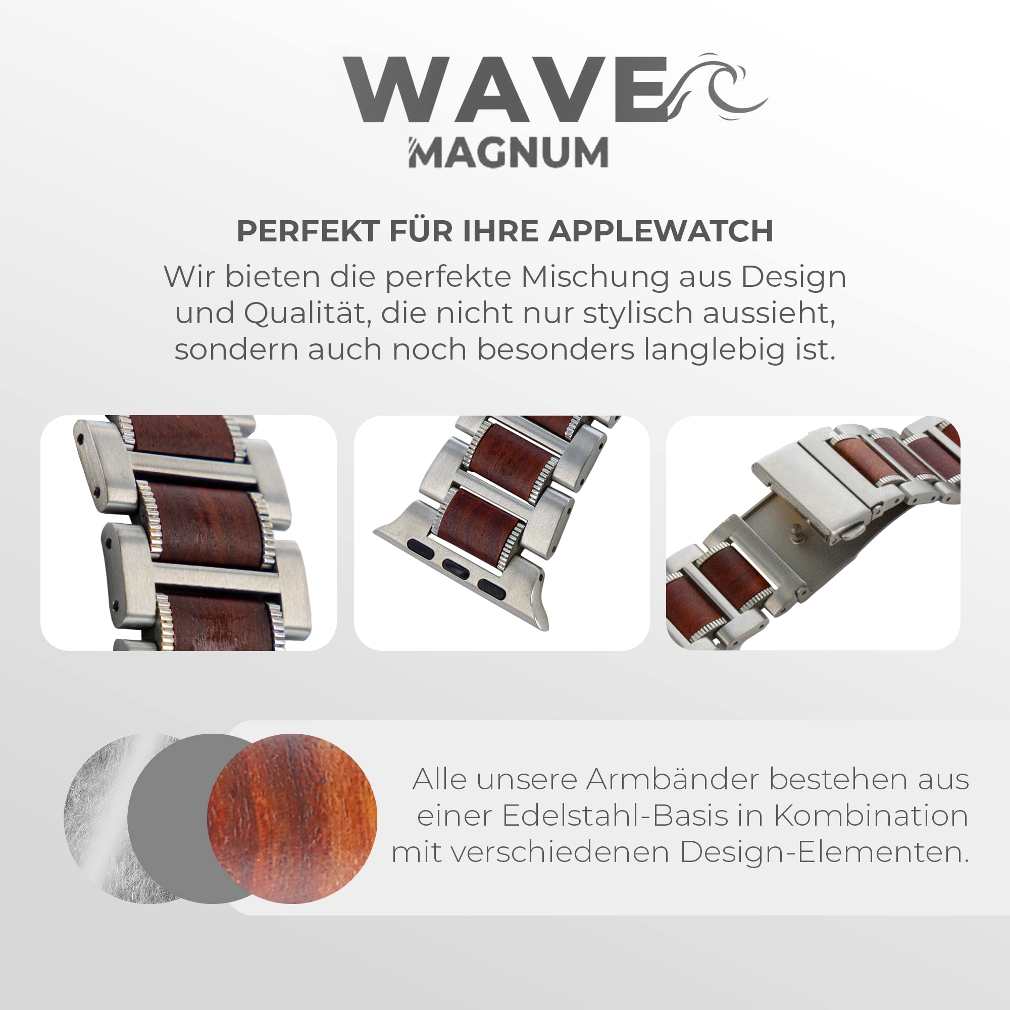 Magnum Wave Watch Bracelet, Braided Dress Bracelet, Length Can Be Individually Adjusted, 38/40 mm, Silver wood - Image 4