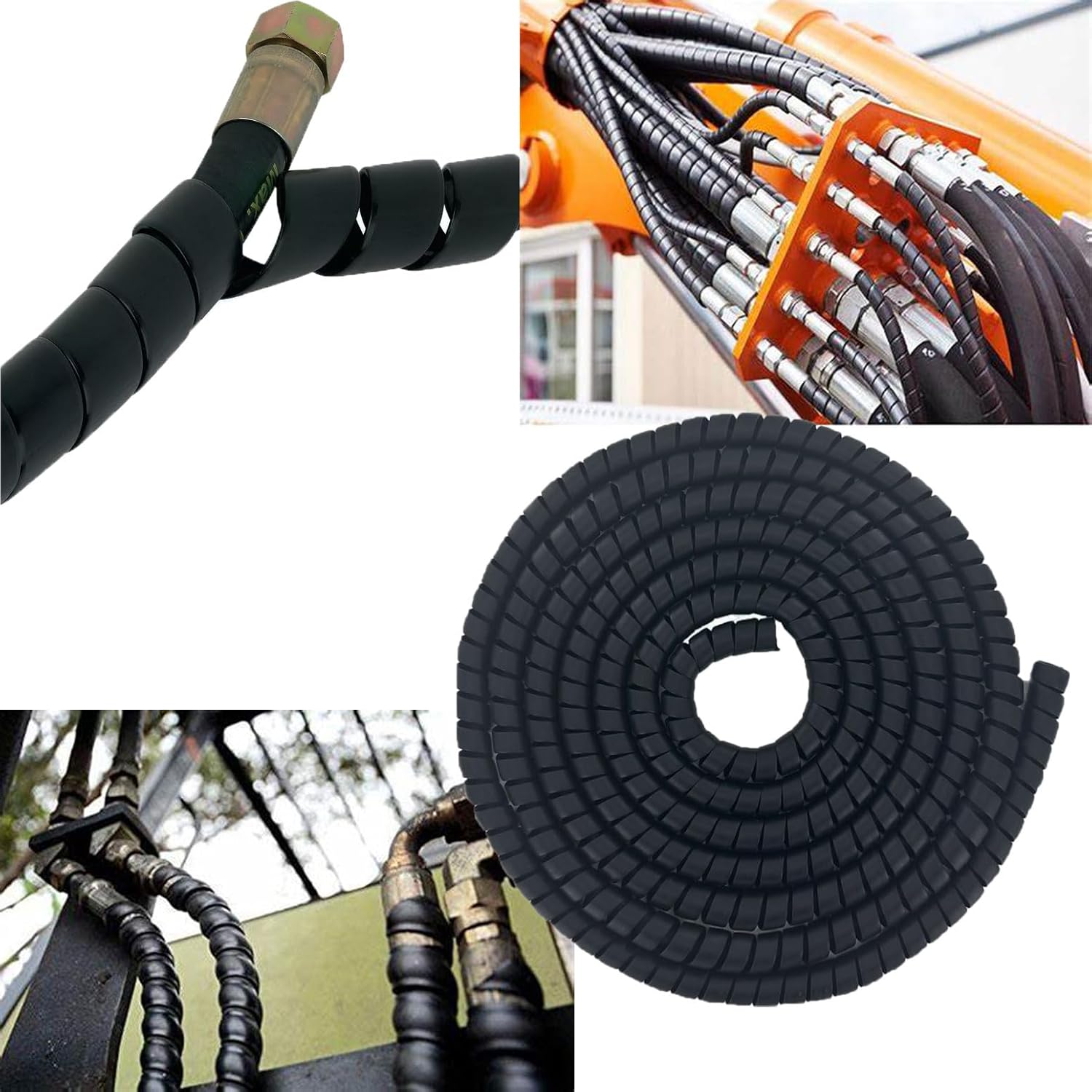 Spiral Wrap Cable Protector 1.25in OD x 10ft Pre-Cut Lengths Safe Hose Protector to Avoid Wear Extend Life for Hydraulic Pneumatic Hose (Black 1.25" OD 10FT Length)