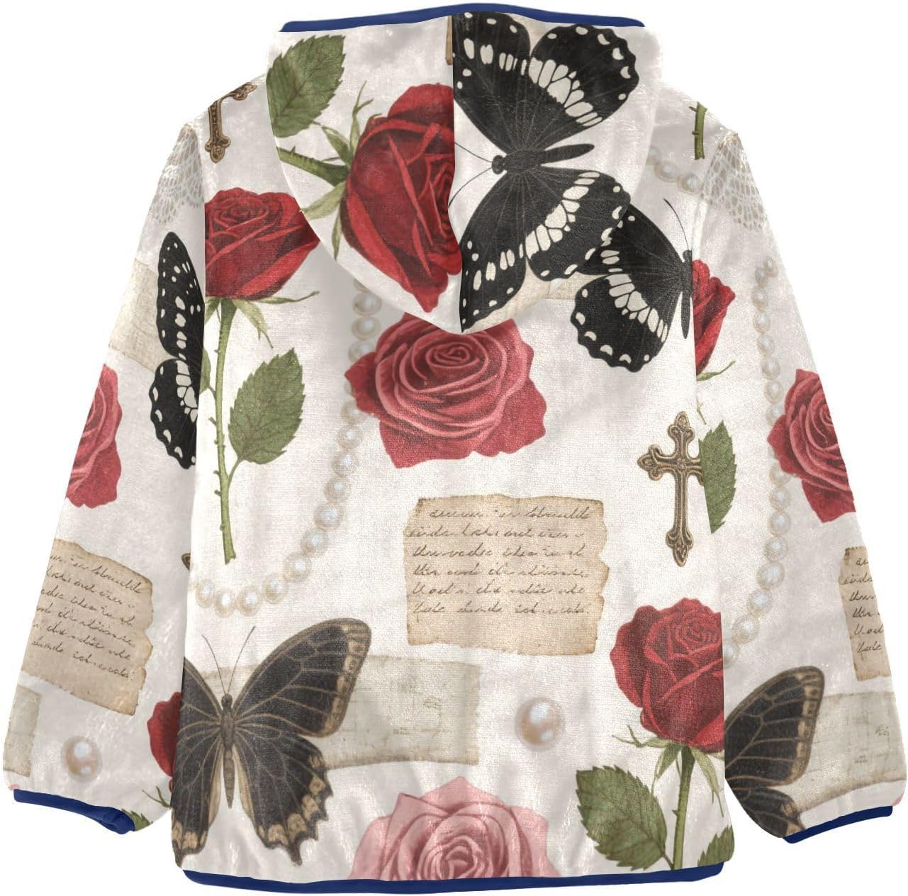 Red Romantic Rose Flowers Toddler Fleece Jacket with Hood Children Plush Outerwear Navy Blue Warm Baby Boys Clothes