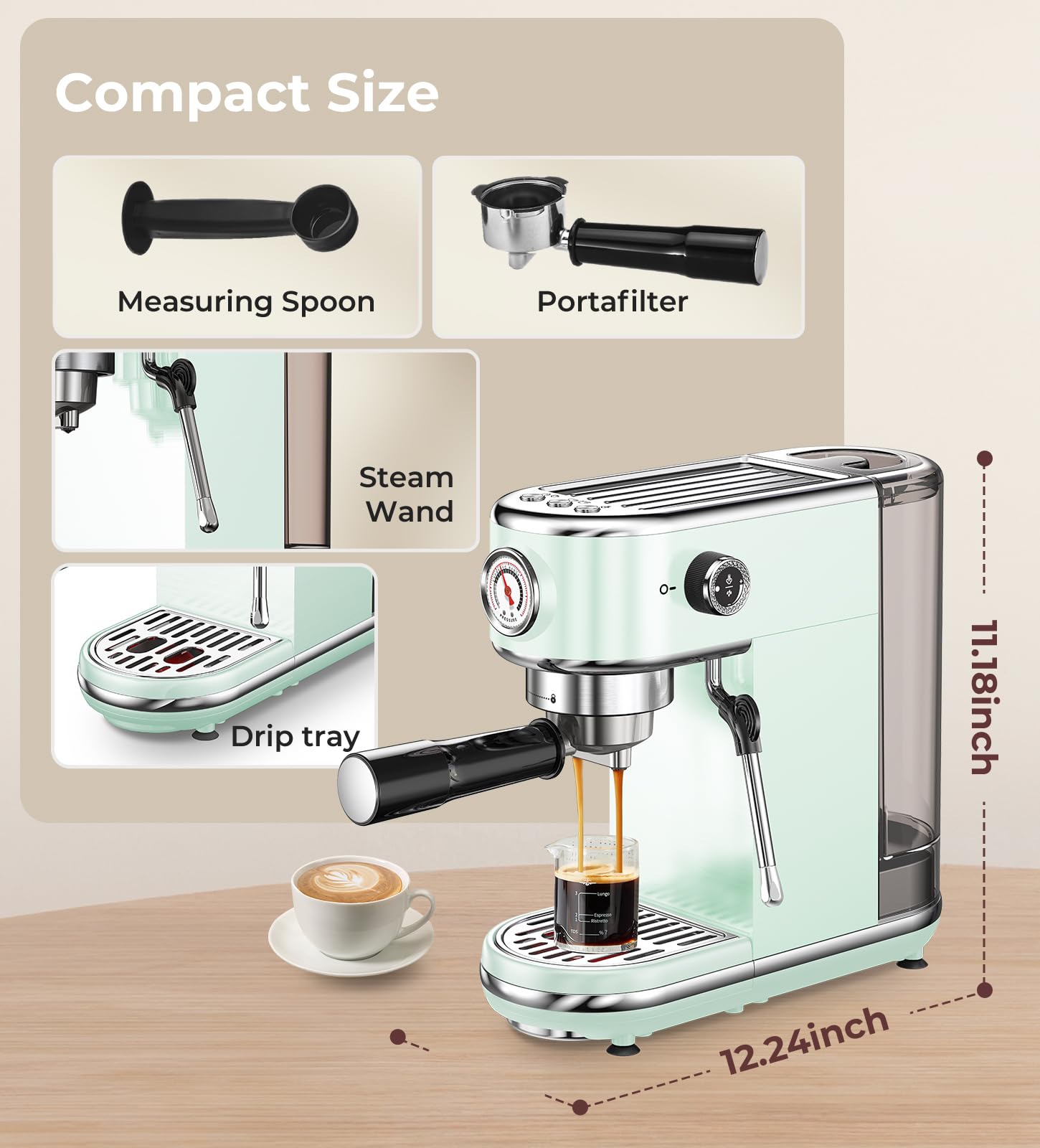 atatix Espresso Machine with Milk Frother, 20 Bar Pressure Espresso Maker view 9