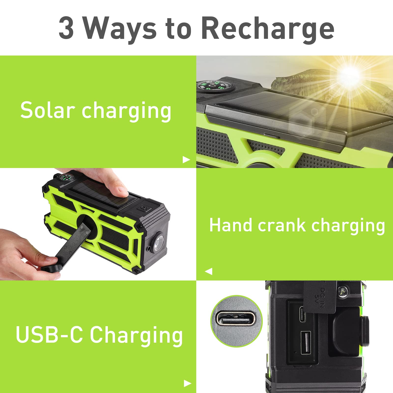 Raddy SW5 Radio Dinamo Impermeabile IPX5 AM/FM Portatile Emergenza Solare 5000mAh Powerbank
