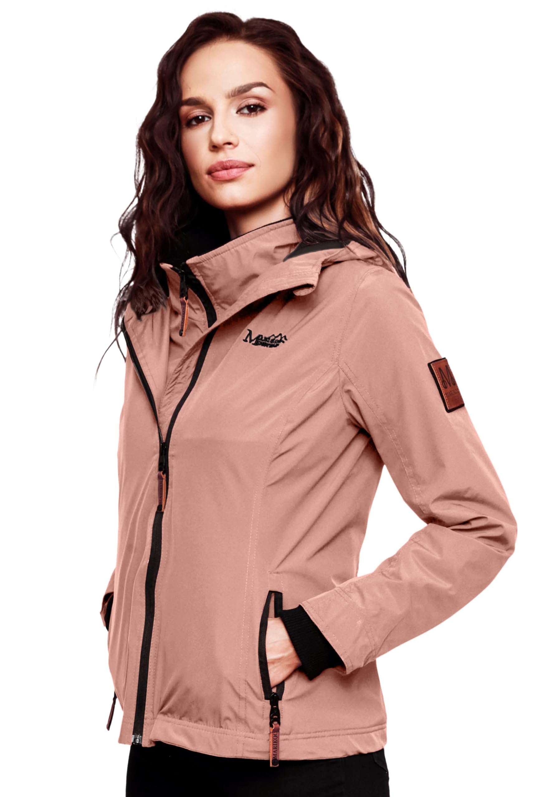 MARIKOO Designer Damen Winter Übergangs Jacke leicht gefüttert Kapuze kurz B659 [B659-Erdbeer-Terrakotta-Gr.XS]