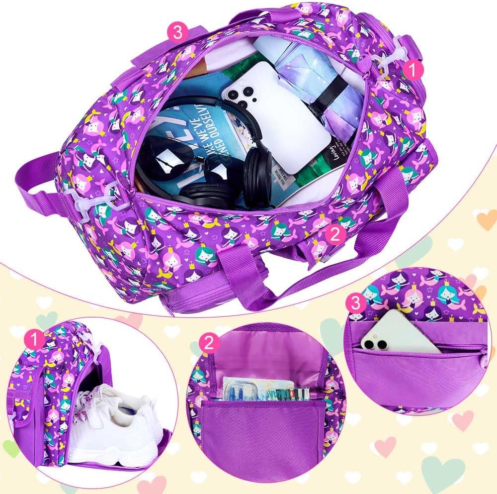 AGSDON Dance Ballet Bags for Girls, Kids Duffle Gym Bag Travel with Shoe Compartments Sports Ballet Bag Teens Weekender Sleepover Carry On Bag Unicorn/Dinosaur - Image 2