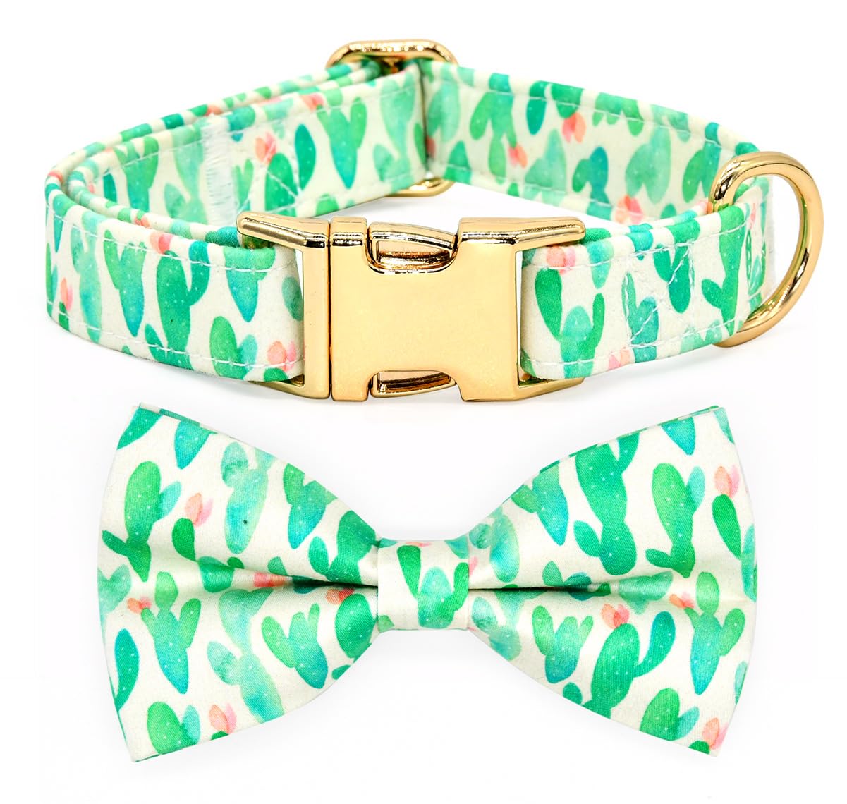 Cacti Cat/Dog Bowtie Collar, Green Summer Collar Accessory for Dogs, Gifts for Dogs Meeting for The First Time, Large 15-24 inches