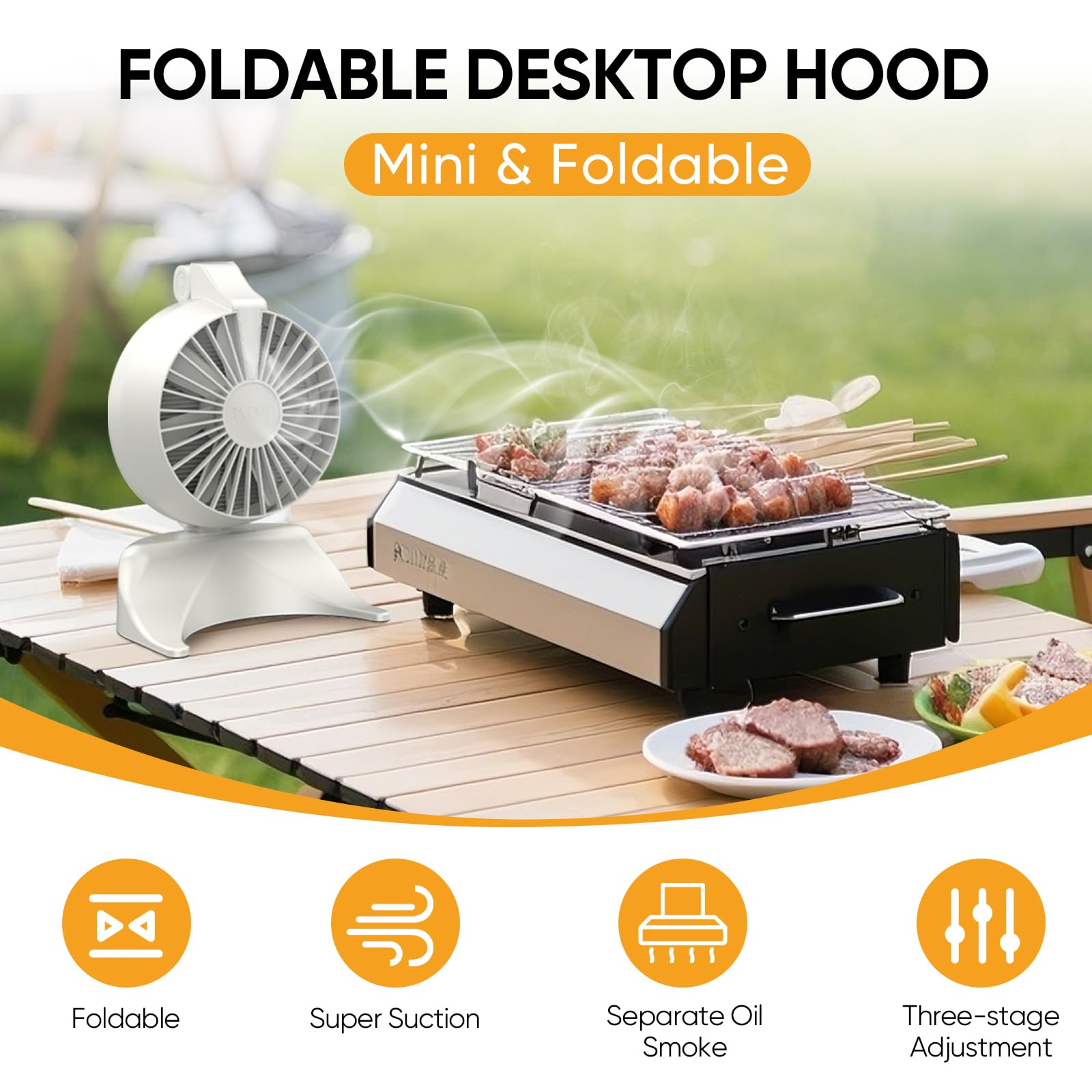Cappa Aspirante Portatile, Mini Cappa Cucina con Ventola, Pieghevole, Cappa da Cucina da Tavolo, Ventola da Cucina per Barbecue, Cucine, Campeggio, BBQ