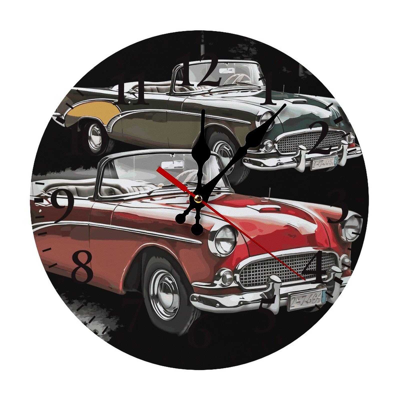 Horloge murale classique style Roadster ancienne au mécanisme silencieux