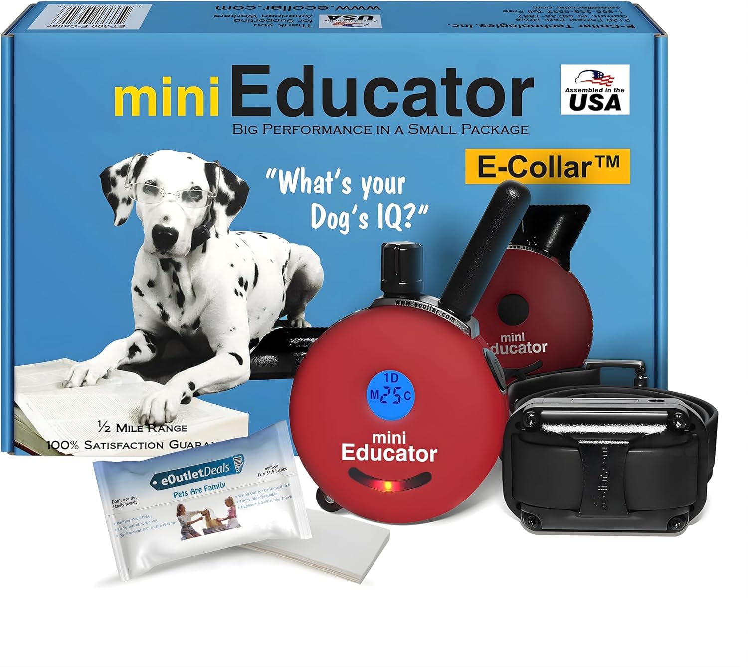 E-Collar ET-300 / ET-302 Dog Training Collar System with Remote - 1/2 Mile Range - Waterproof, Vibration, Sensation - Includes eOutletDeals Pet Towel (1 Dog System - ET-300 RED)