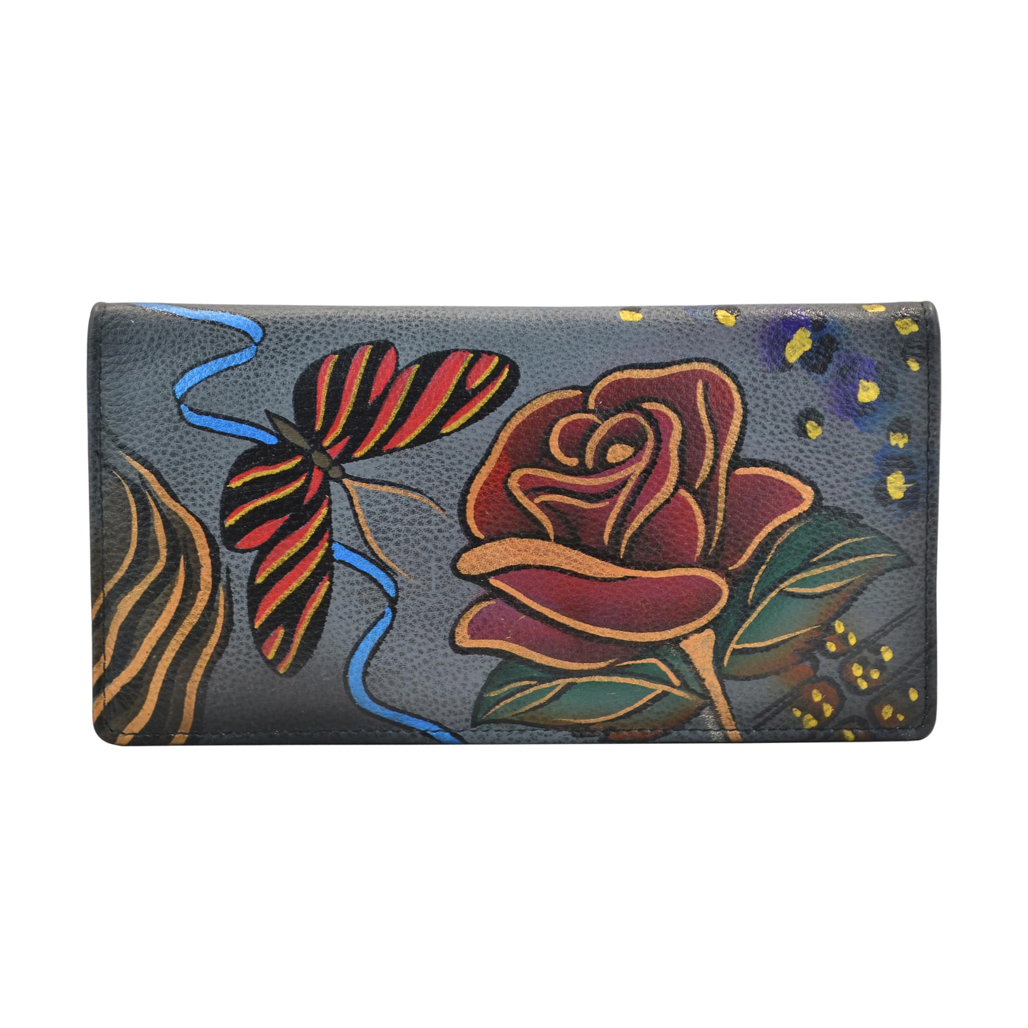 Anna by Anuschka Women's Handpainted Leather Ladies Wallet Snap Button Closure
