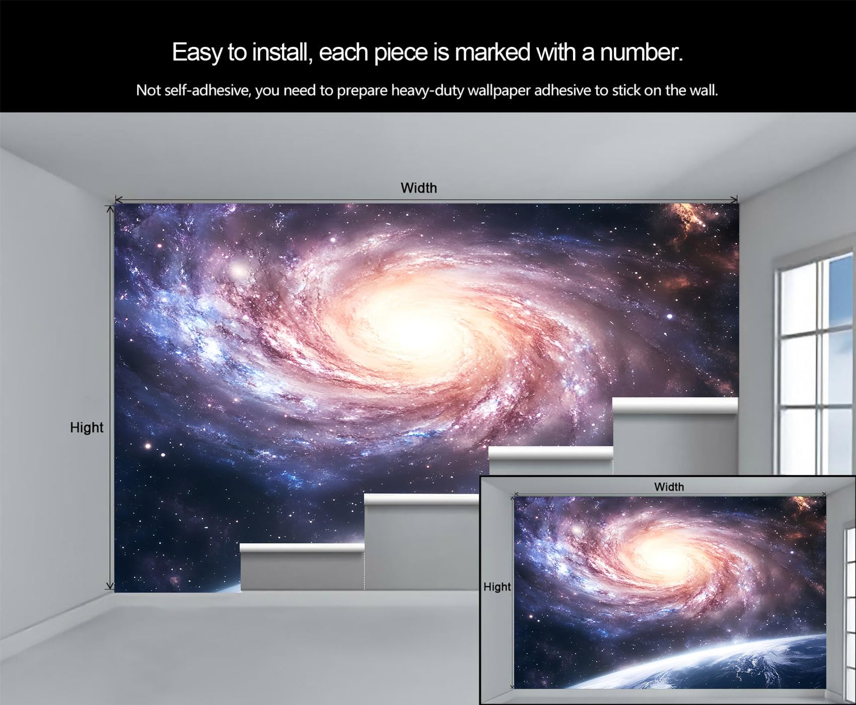 Milky Way Wandbilder, Sternenhimmel-Vortex-Wandbild, Universum-Tapete für Wohnzimmer, Schlafzimmer, TV-Hintergrund, Büro-Dekoration, 280 x 200 cm