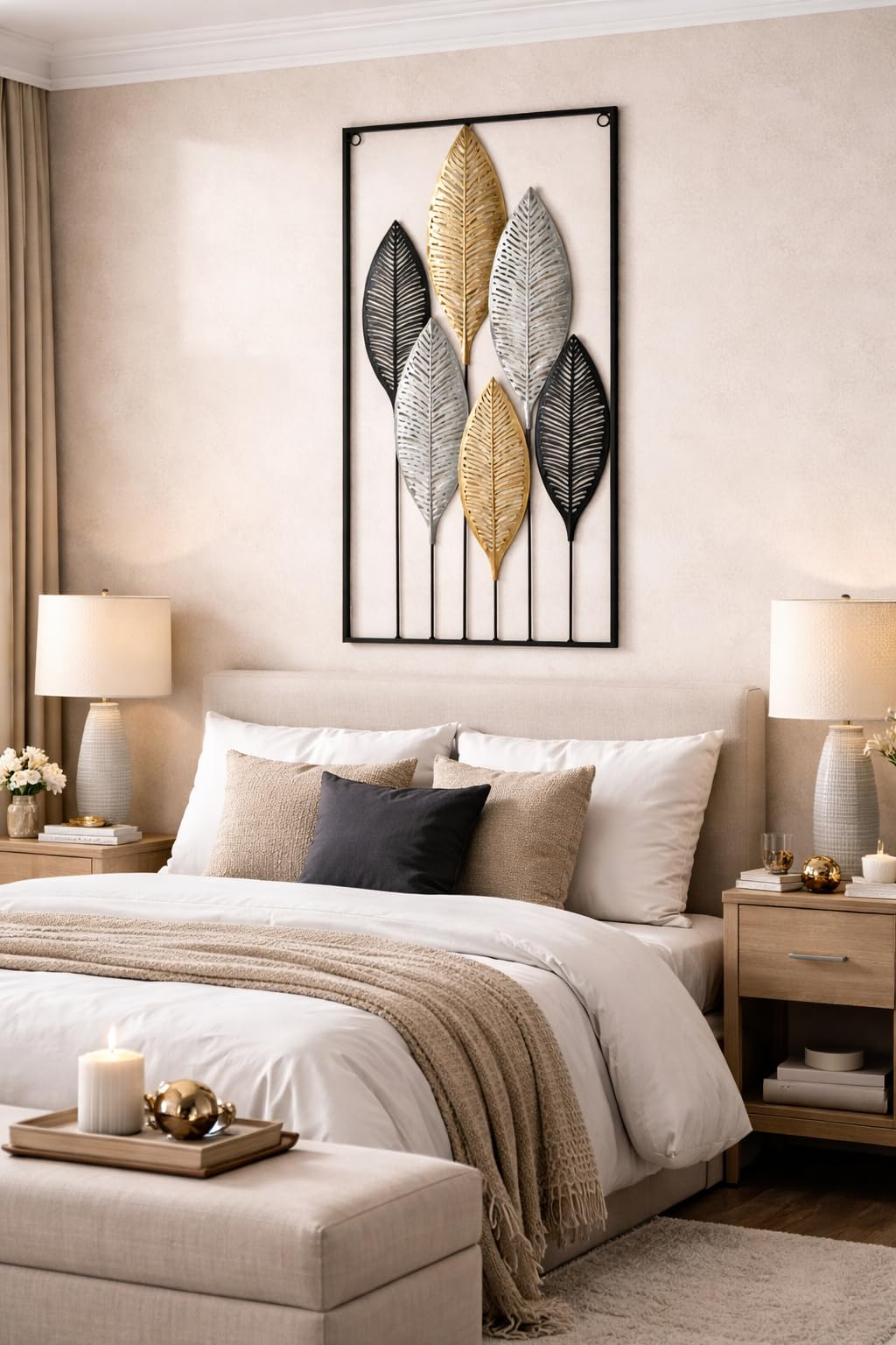 Generisch Wanddeko Metall Modern – Deko für Wohnzimmer, Schlafzimmer & Flur – Elegante Dekoration mit Blätter Design – Hochwertige Wanddekoration – Stilvolle Wandkunst (64,7 x 37,3 cm)