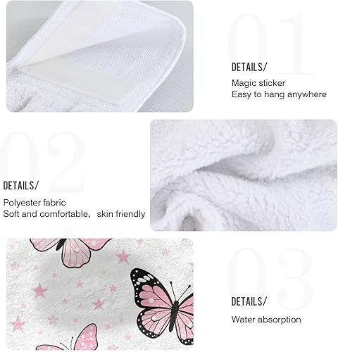 Miniatura 5 de Kitchen Towel with Loops for Hanging Bathroom Hanging Towel Pink Butterflies and Stars Retro Sun and Moon Orange White Set of Two toalla para cocina