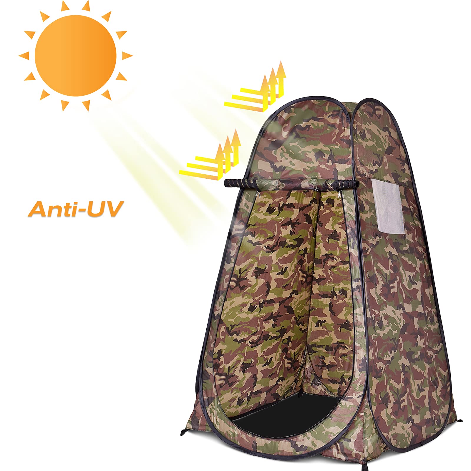 GYMAX Tente à Langer 1 Personne 120x120x190CM, Tente Pop Up, Toilette Portable avec Fenêtre, Sac de Rangemnt, Fermetures Éclair, Cadre en Acier, pour Extérieur, Camping, Randonnée, Pêche (Camouflage)