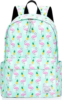 VASCHYSchool Backpacks for Girls,Vaschy Cute Lightweight Water-Resistant 14in Padded Sleeve in Pineapple Flamingos