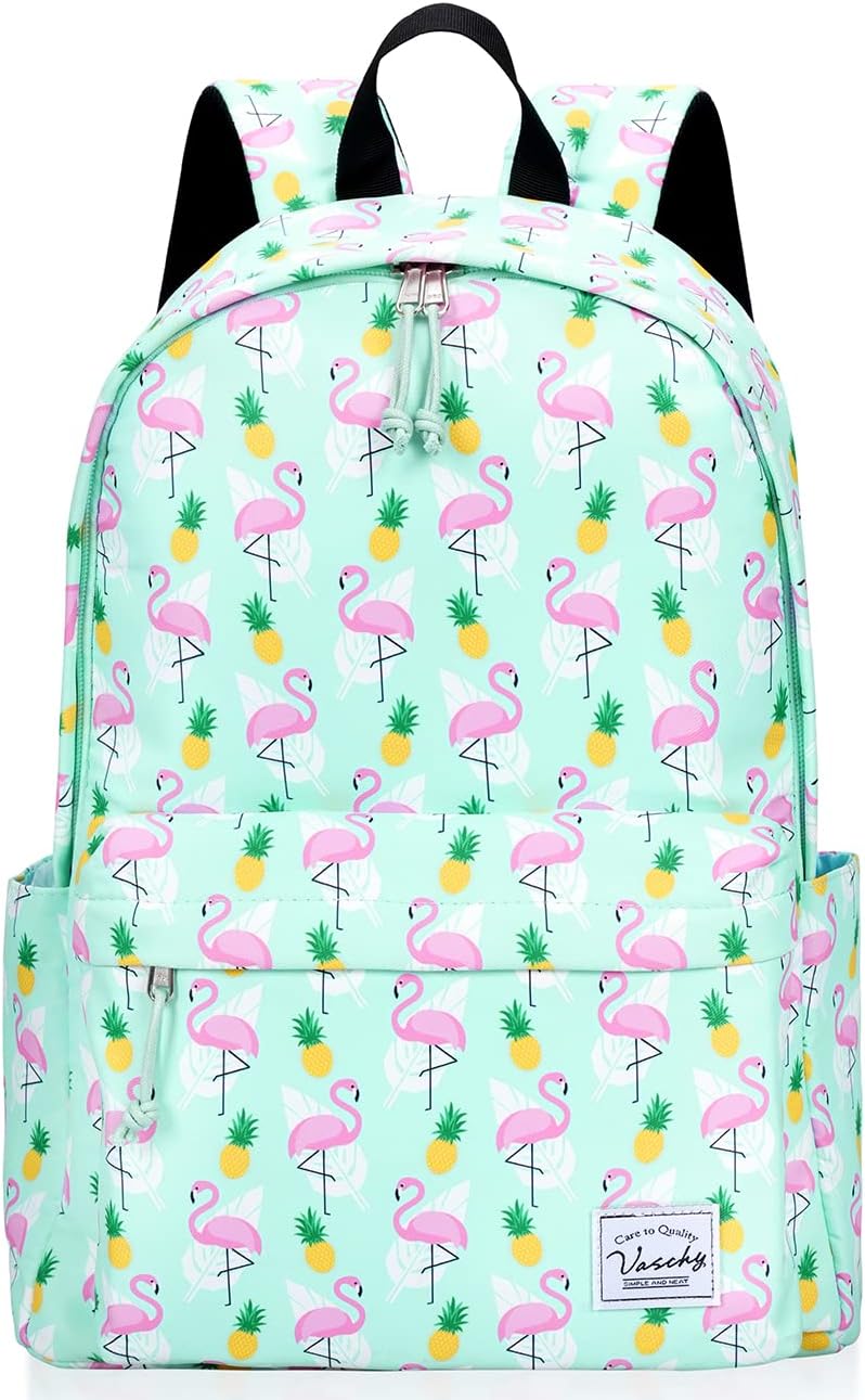 VASCHYSchool Backpacks for Girls,Vaschy Cute Lightweight Water-Resistant 14in Padded Sleeve in Pineapple Flamingos