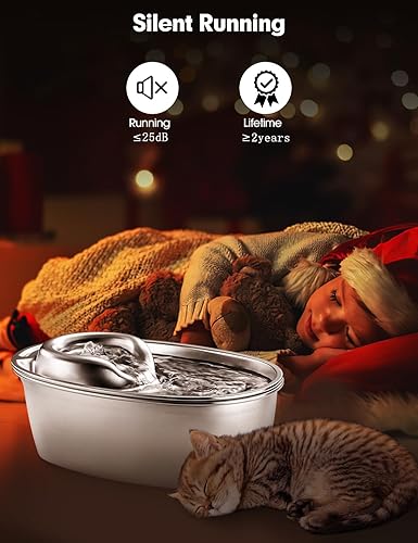 Miniatura 5 de WOPET F10 - Fuente de agua para gatos de acero inoxidable, fuente de agua para mascotas de 67 oz2 L, dispensador automático de agua para gatos,