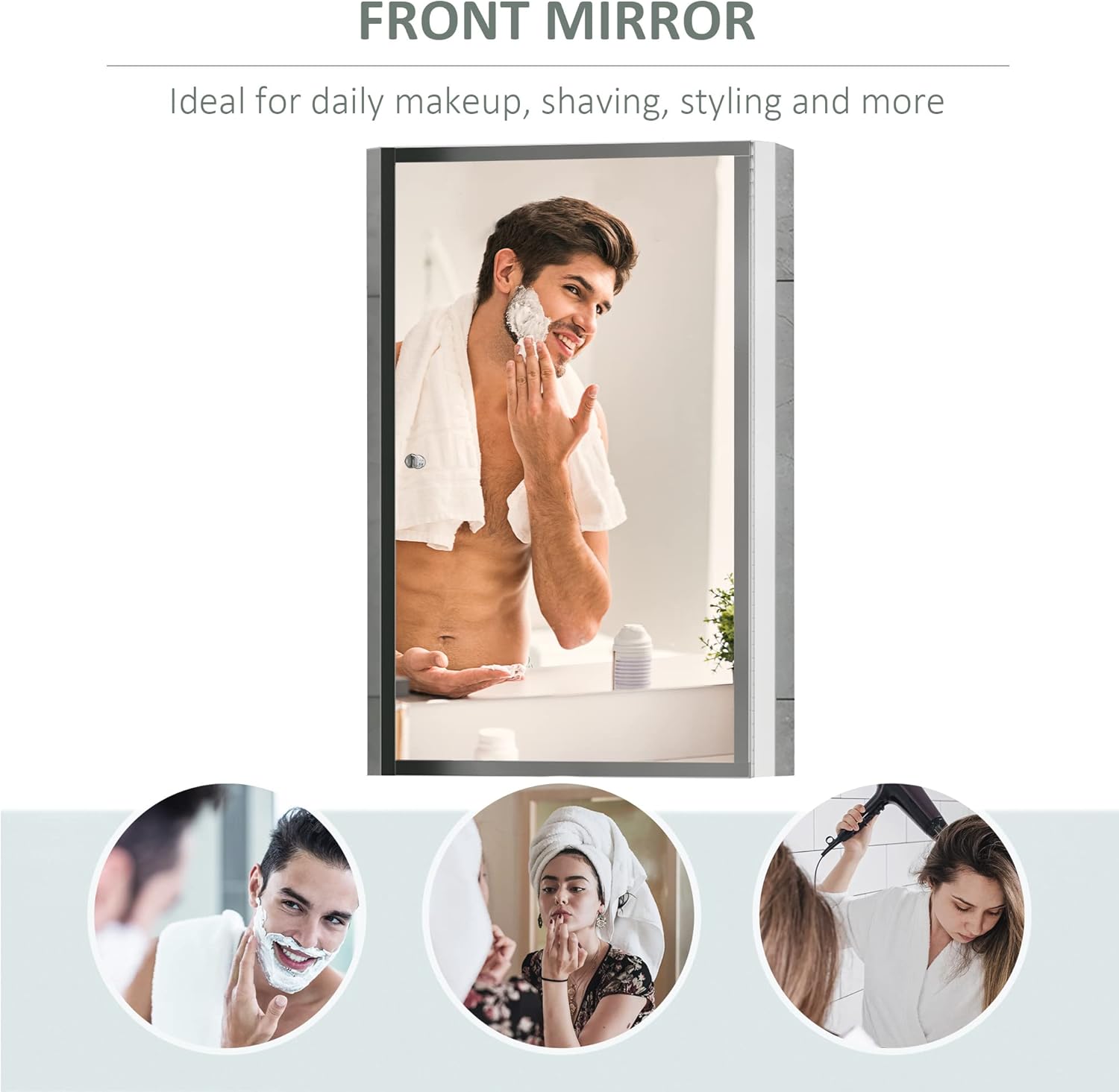 Stainless Steel Wall-Mounted Bathroom Mirror Cabinet with Shelves