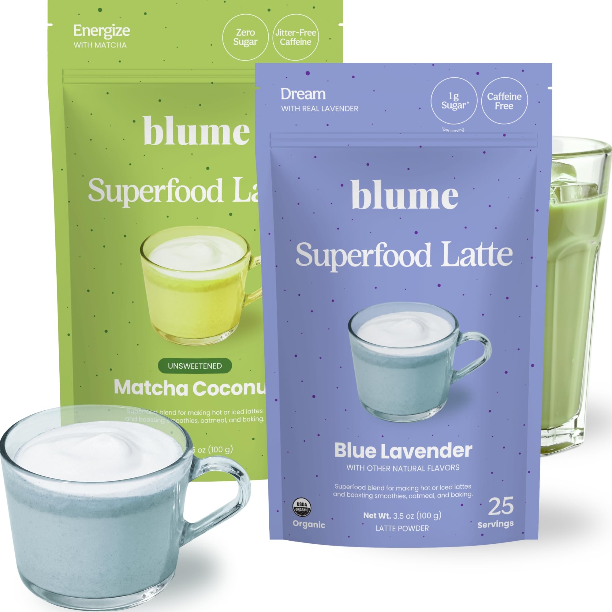 Blume Blue Lavender Superfood Latte - Caffeine Free, 1g Sugar, 25 Servings — Amazon image 14