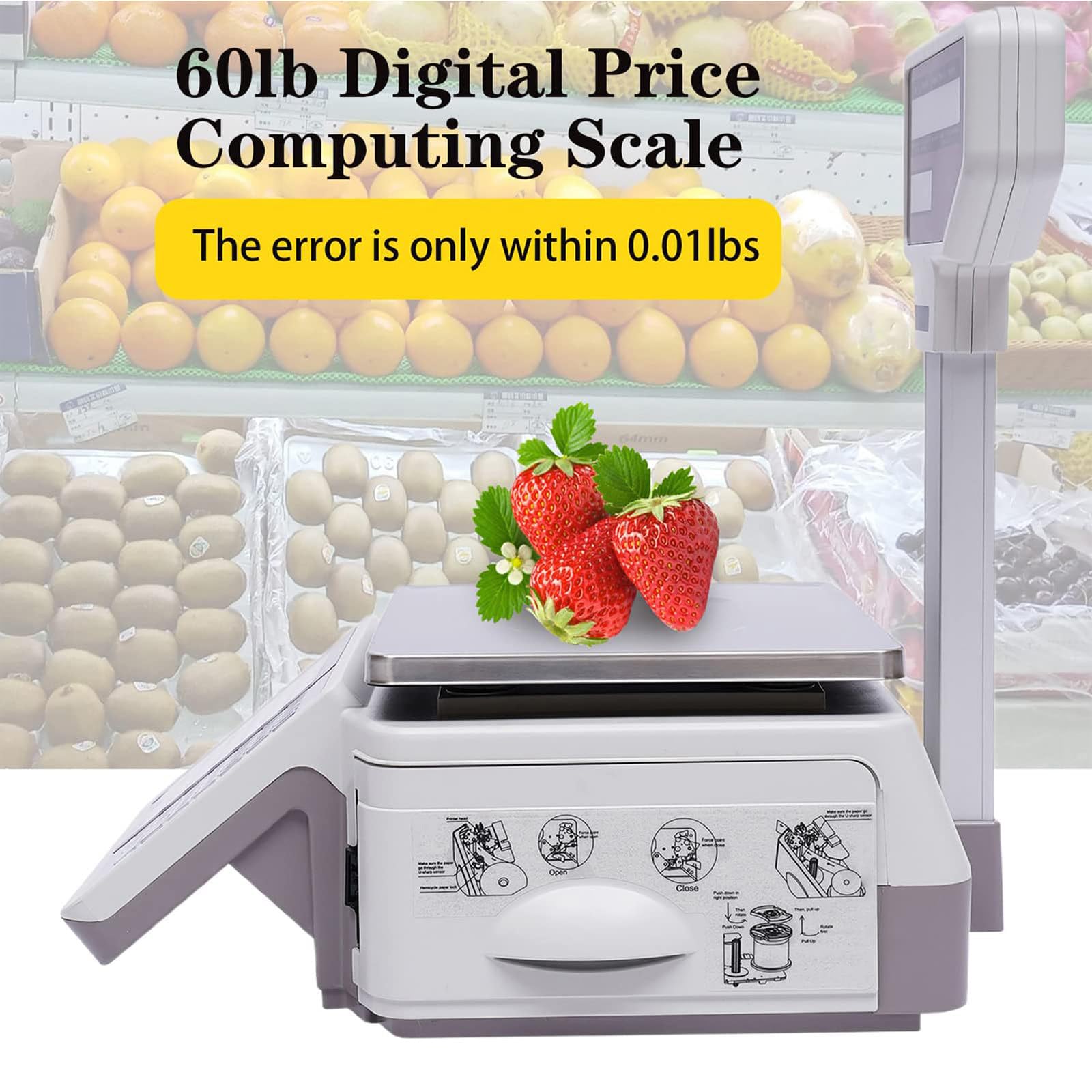 Bilancia Calcolo Prezzi Digitale 30kg,Bilancia da Banco con Stampante Etichette,Connessioni Multiple per Supermercati E Negozi di Alimentari DeviceandScanner