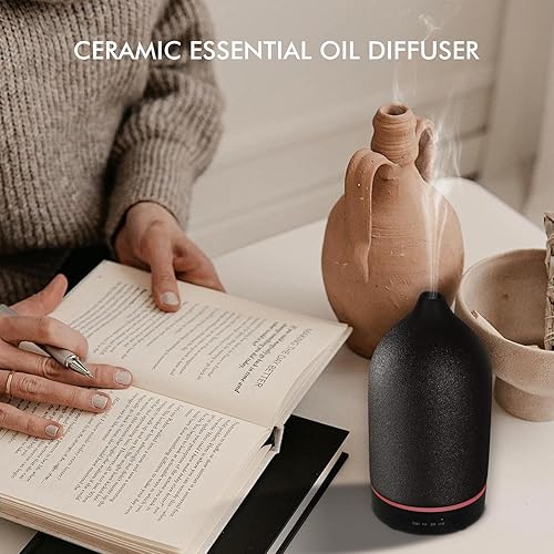 Miniatura 5 de Difusor de Aceite Esencial Difusor Cerámico - Difusor de Aromaterapia de 150 ml para Aceites Esenciales con Temporizador y 7 Luces LED, Difusor de