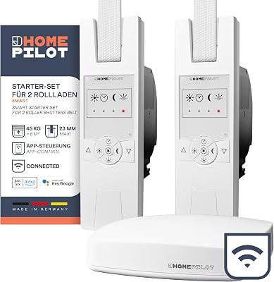 HOMEPILOT Rollladen Smart-Home Starter-Set – 2x RolloTron elektrischer Gurtwickler und Gateway premium, Zentrale inkl. App & Sprachsteuerung (Alexa, Google Assistant kompatibel)