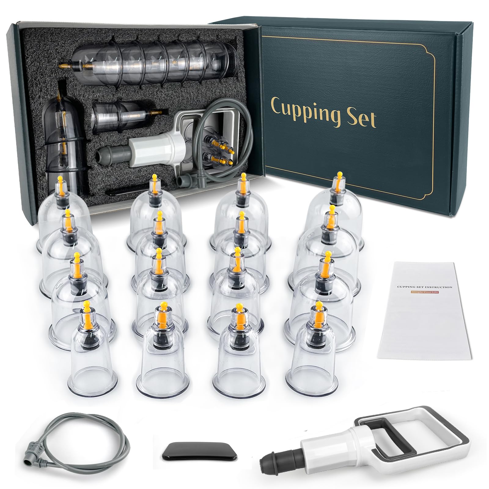 DEFUNX Cupping Kit for Massage Therapy - 16 Cups Professional Massage Cups Set with Manual Pump, Vacuum Cupping Therapy Set for Cellulite Reduction Muscle Pain Relief