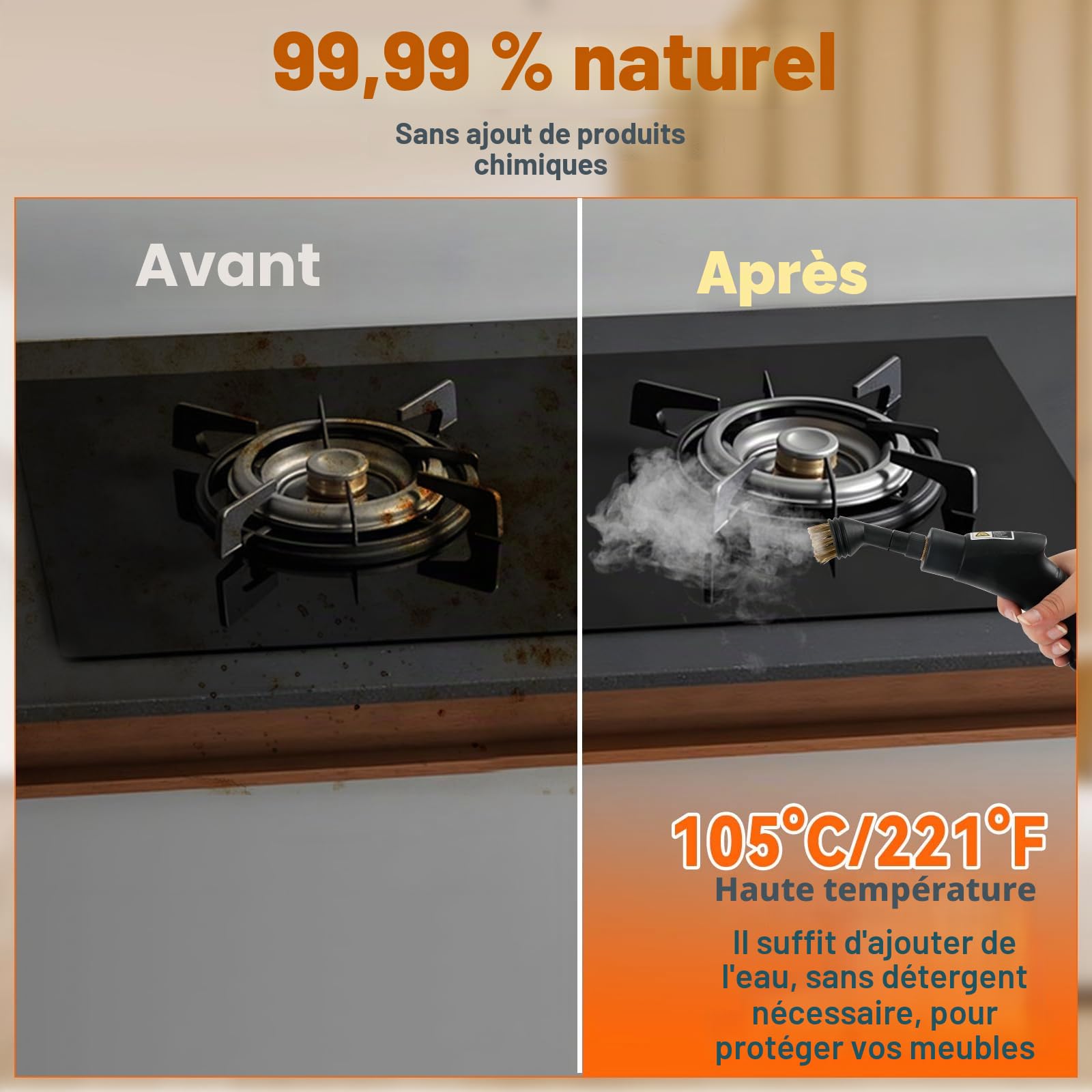 Nettoyeur à vapeur manuel, nettoyeur à vapeur de 2500W avec réservoir d'eau de 1,4 L, 3 niveaux de vapeur et 12 accessoires, nettoyeur vapeur haute température polyvalent pour le sol, la cuisine, les
