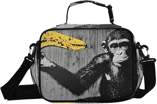 Monkey Banana Yellow Lunch Boxes for Women Men Insulated Lunch Bag for Work, Picnic, Funny Cute Anime Cooler Tote Bag with Adjustable Shoulder Strap