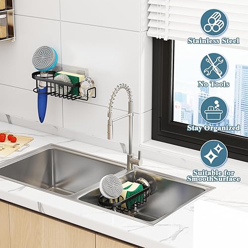 Miniatura 3 de Escurridor de platos, escurridor de platos para encimera de cocina, escurridor de platos de acero inoxidable con soporte adicional para esponja para