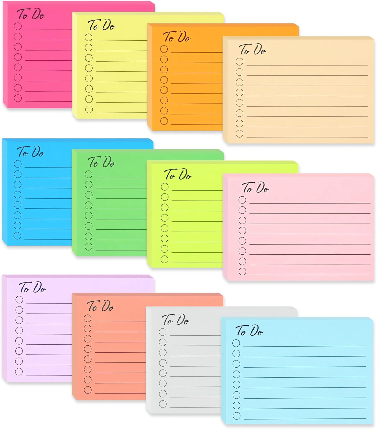 (12 Pack) to Do List Sticky Notes, 3x4 in Post, 504 Sheets to Do Lined Sticky Notes, 12 Colors Notepad, Sticky Note