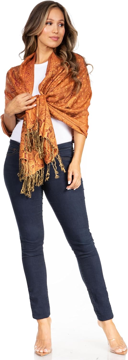 Sakkas Soft Silky Double Layer Jacquard Paisley Pashmina Shawl/Wrap/Scarf - Image 3