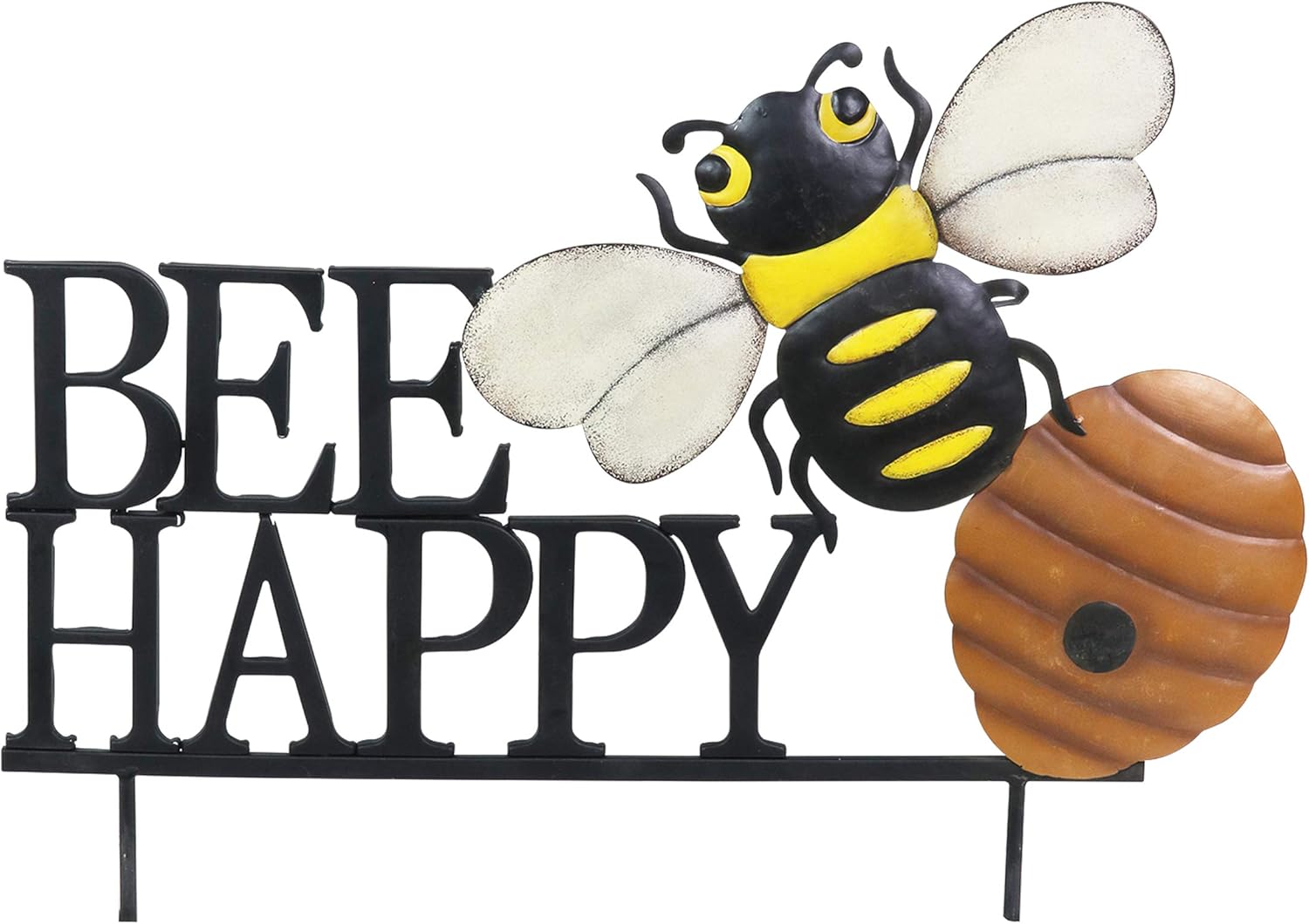 Bee Happy Hand Painted Metal Garden Stake, 21 by 17 Inches