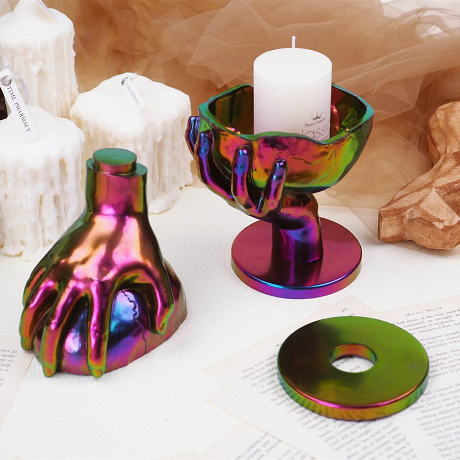 3PCS Hand-held Skull Flower Pot Cement Silicone Mold with Base Candle Holder Storage Box Epoxy Resin Mold Concrete Clay Succulent Planter Mold