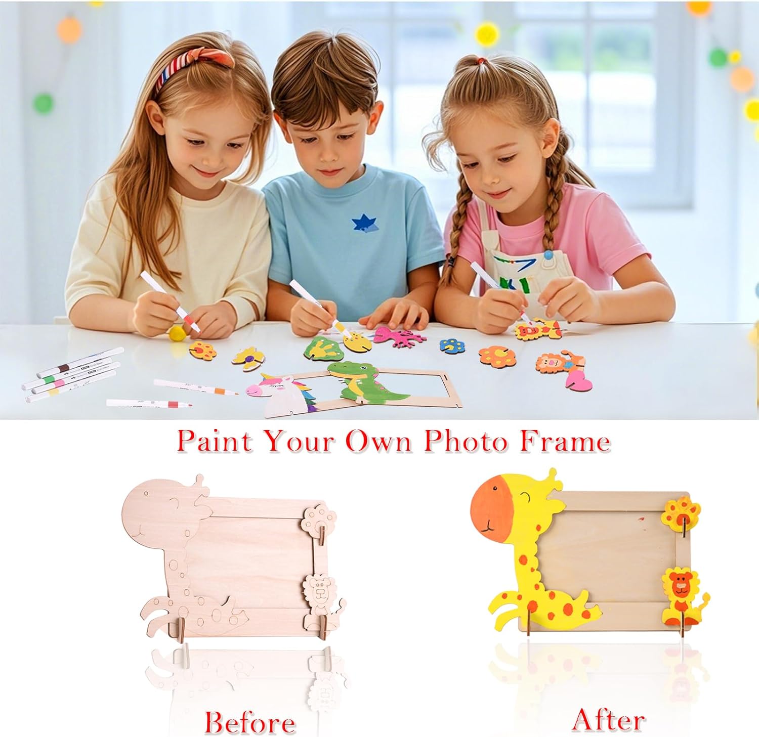 THWAS-LIGHT Photo Frame Craft Kit - DIY Arts & Crafts Painting Kits for Kids Ages 8-12 6-8, Girls Boys Easter Gifts,12 Pack Unfinished Wooden Photo Frames for Mother's Day Father's Day (Animal B)
