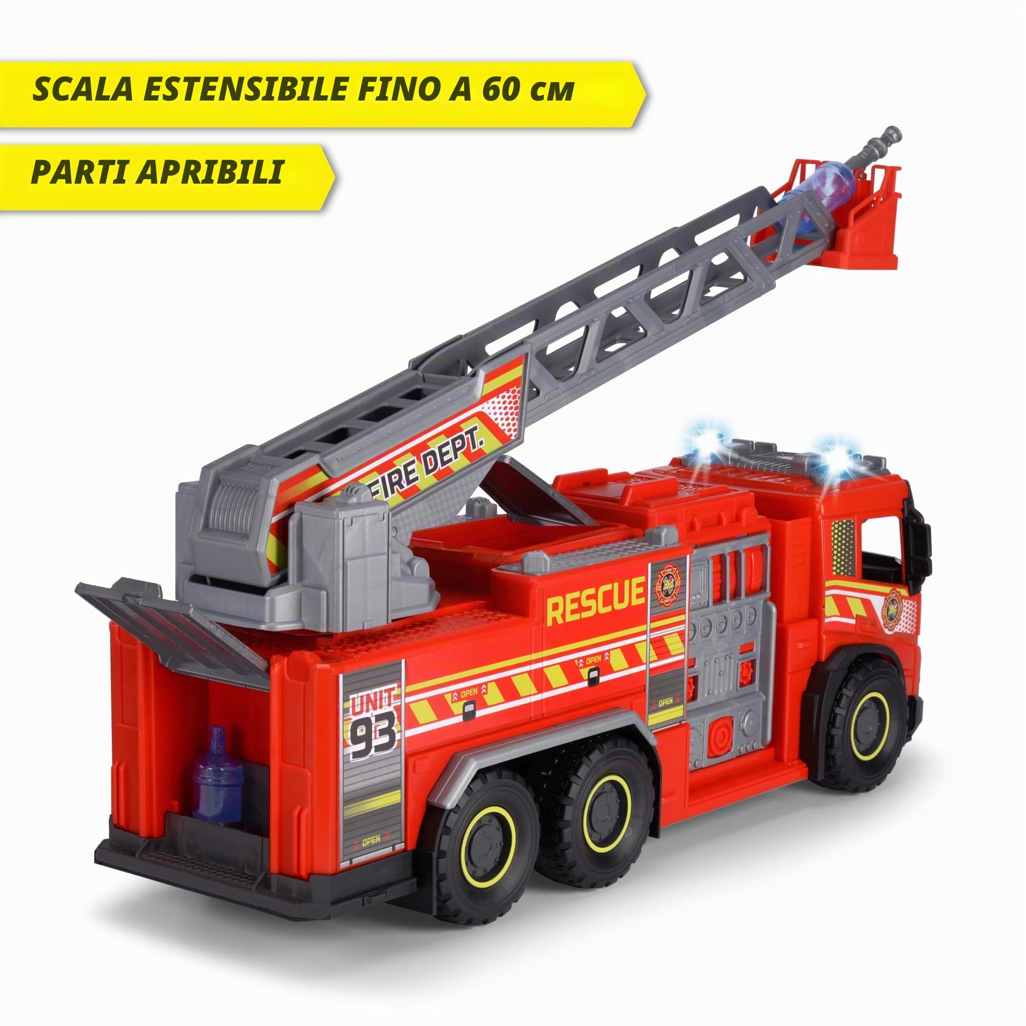 Dickie Toys – Volvo FMX Giant Fire Truck (57 cm), Grande Camion dei Pompieri con Acqua, Scala, Luci & Suoni, +3 Anni, batterie incluse, 203719031