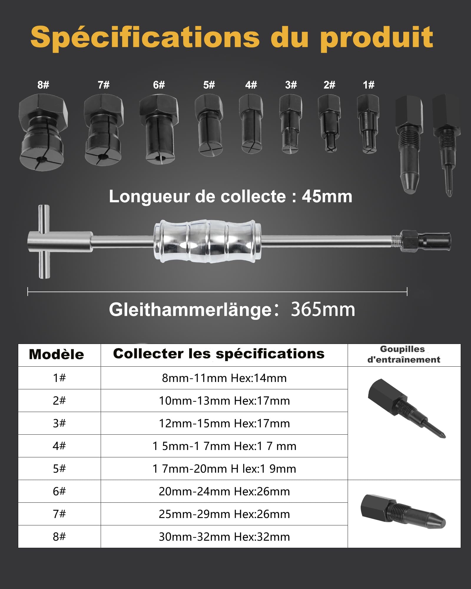 XSTARYE12pcs Velo Extracteur de Roulement Interieur avec Marteau Coulissant Trou Borgne Arrache Roulement avec 8 Pince de Serrage à Expansion (8-32mm)