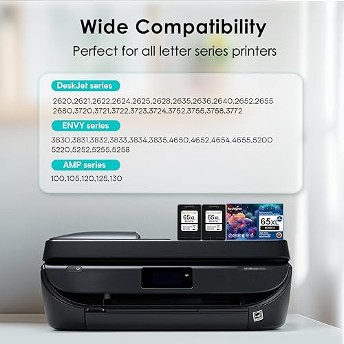 Miniatura 2 de EcoVictor - Cartuchos de tinta remanufacturados 65XL de repuesto para HP 65 XL Cartucho de tinta negro HP65 HP65XL compatible Envy 5000 5055 5052