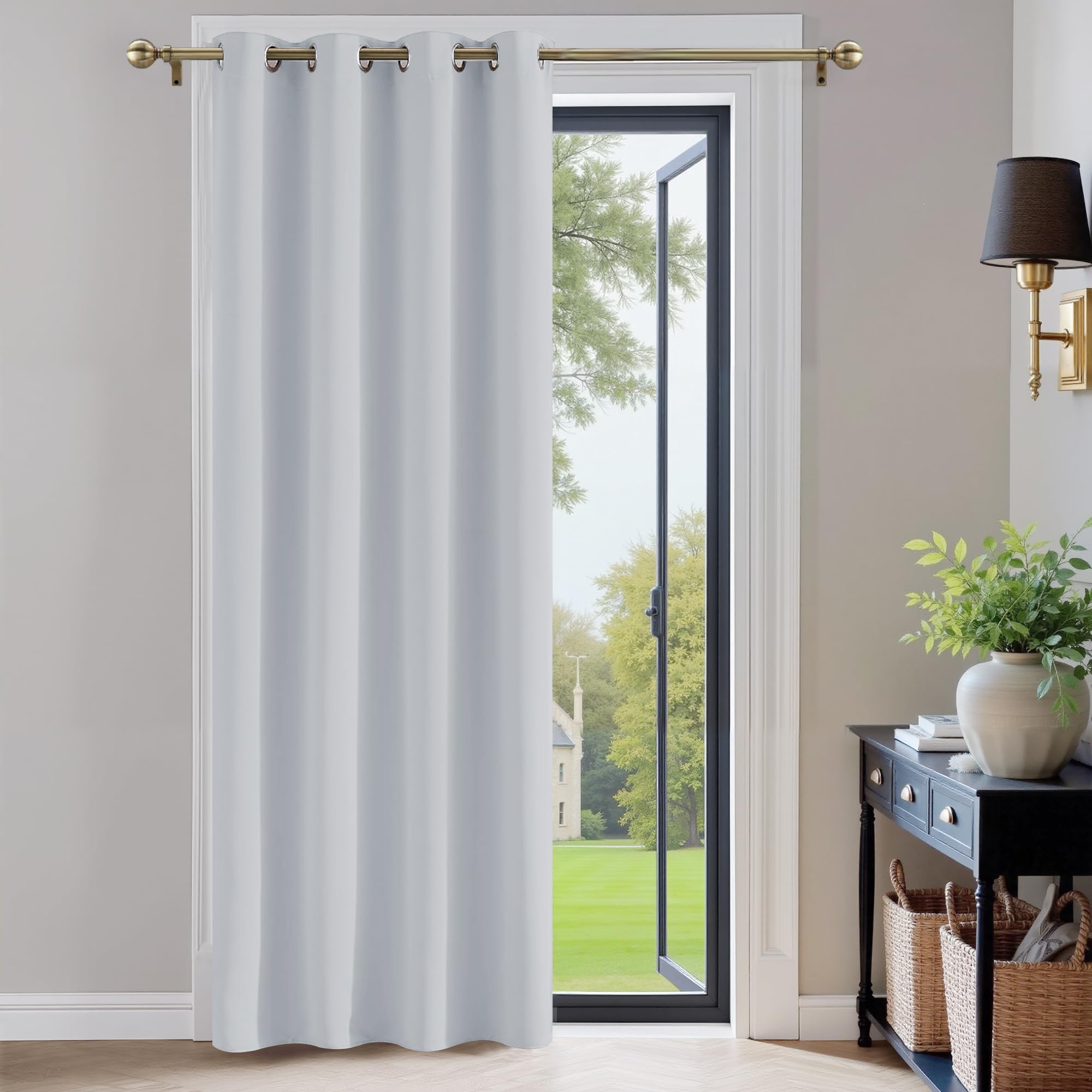 PONY DANCE Thermal Blackout Curtain 1 Piece Curtain 240 High White Curtain Opaque Bedroom Thermal Insulated Cold and Heat Curtains Foscurit, 140 x 240 cm (Width x Height), White Grey Global Recycled Standard OEKO-TEX STANDARD 100 Global Recycled Standard Global Recycled Standard