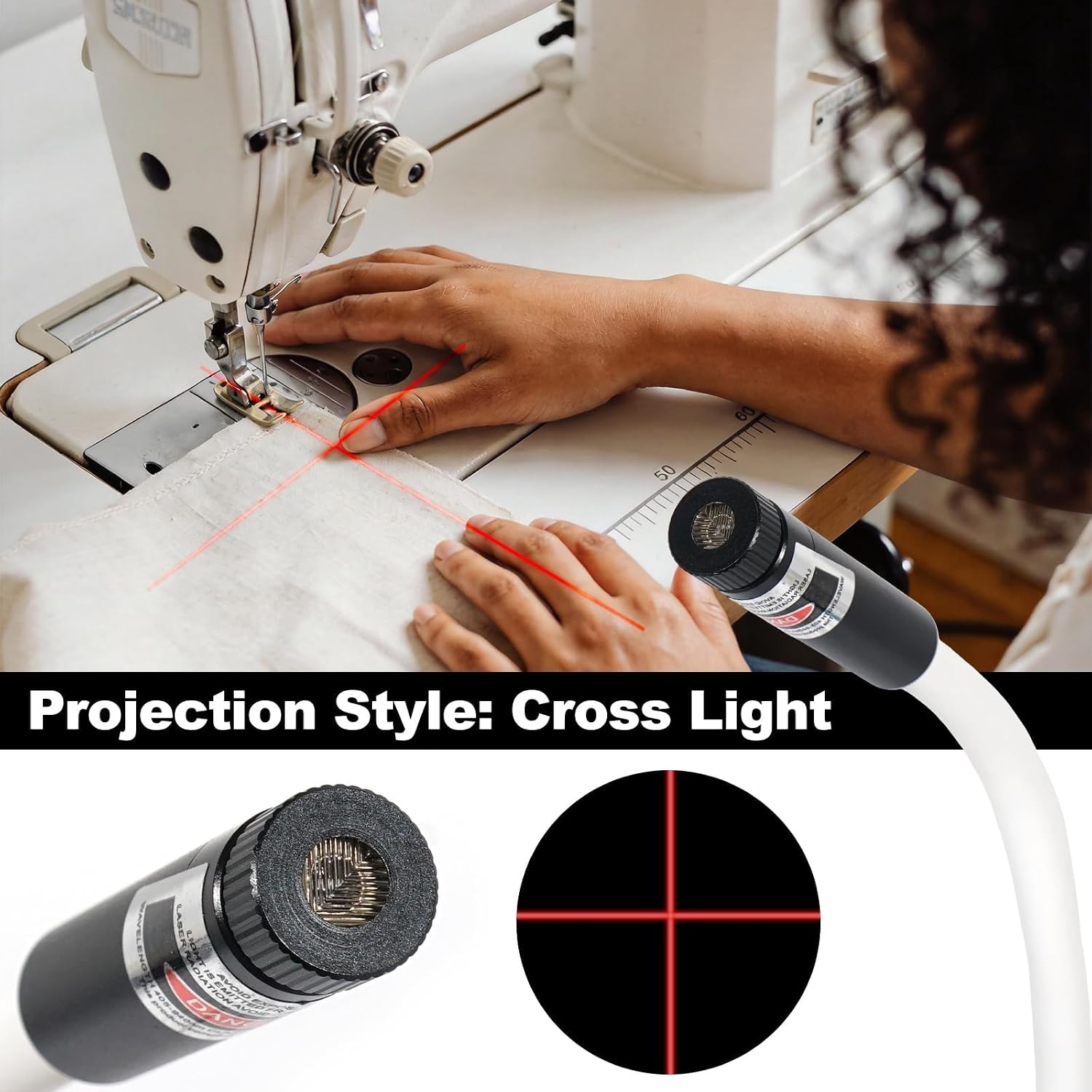 Magnetic Positioning Quilting Light with Crosshair Guide, Adjustable Red Laser Seam Guide for Straight Stitching, Secure Magnetic Attachment for Sewing Machines