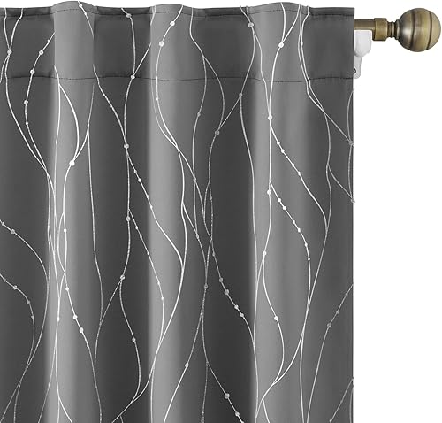 HOMEIDEAS Cortinas opacas, 2 paneles, línea ondulada, con lunares impresos al reverso, cortinas de oscurecimiento de la habitación, bolsillo de