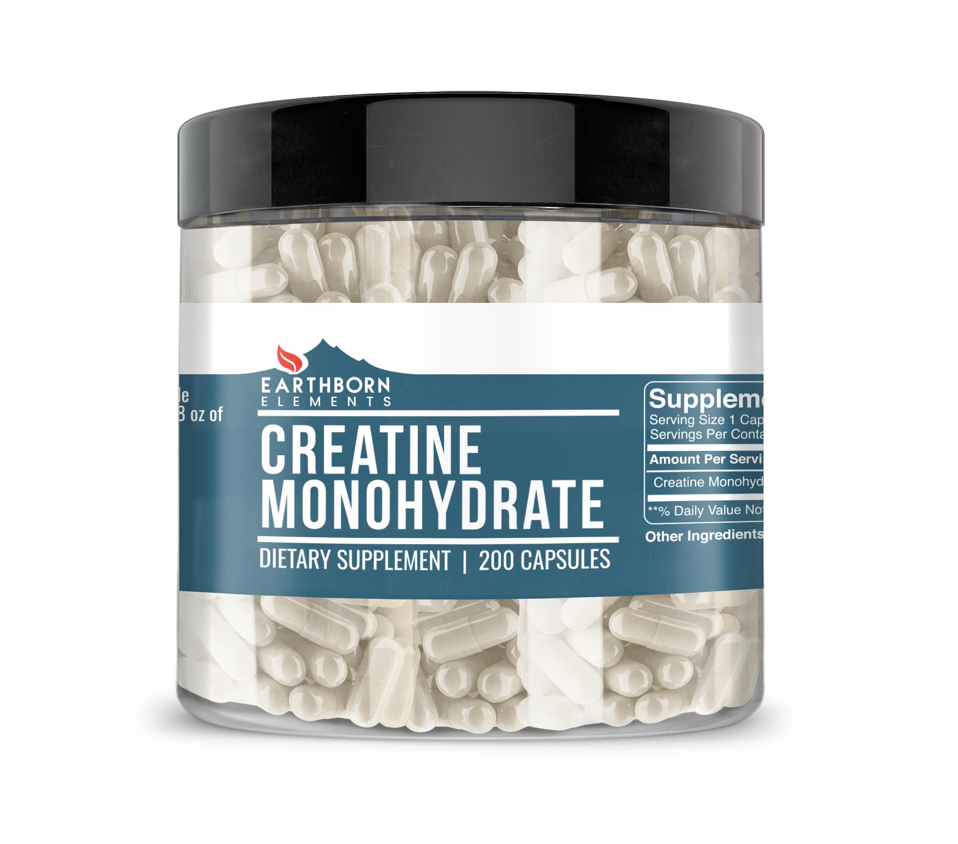 Earthborn Elements Creatine Monohydrate 200 Capsules, Pure & Undiluted, No Additives 200 Count (Pack of 1)