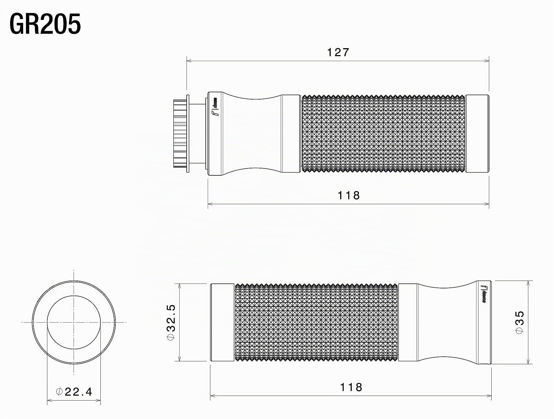 GR205 - Alluminio lavorato a mano grip e polsini in gomma SPORT LINE Ã˜ 22 mm