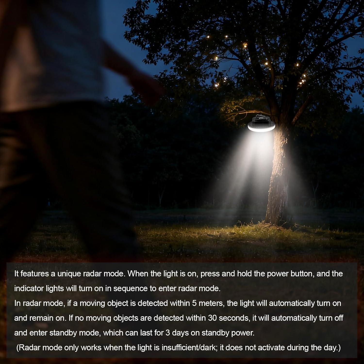 IODOO 10000mAh 4000LM Rechargeable Camping Light with Motion Sensor and Radar , Standby Time of 72 Hours Automatic Light Portable Camping Lantern 30W with Magnet , IPX5 Waterproof Tent Lights