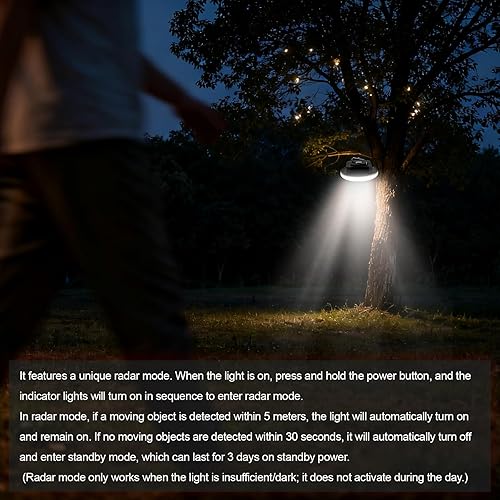 Miniatura 2 de Luz de campamento recargable de 10000 mAh 4000LM con sensor de movimiento y radar, tiempo de espera de 72 horas, linterna de campamento portátil de