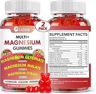 Triple Magnesium Complex 900 mg, Magnesium Glycinate, Citrate, Malate with Potassium, Calcium, Vitamin B6 for Calm & Sleep - Vegan, Non-GMO, Gluten Free - 120 Raspberry Gummies for Adults