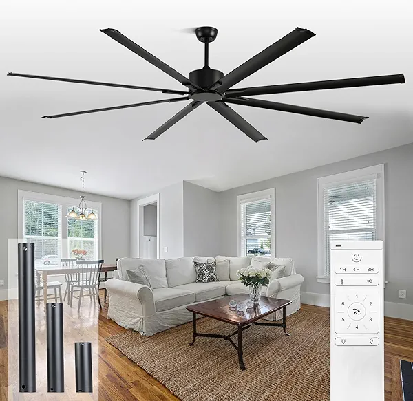 PuxiGrow 96" Industrial Ceiling Fan with Reversible DC Motor, 6-Speed Large Ceiling Fan with Aluminum Blades and 3 Downrods, for Living Room, Gym, Office, Commercial Space