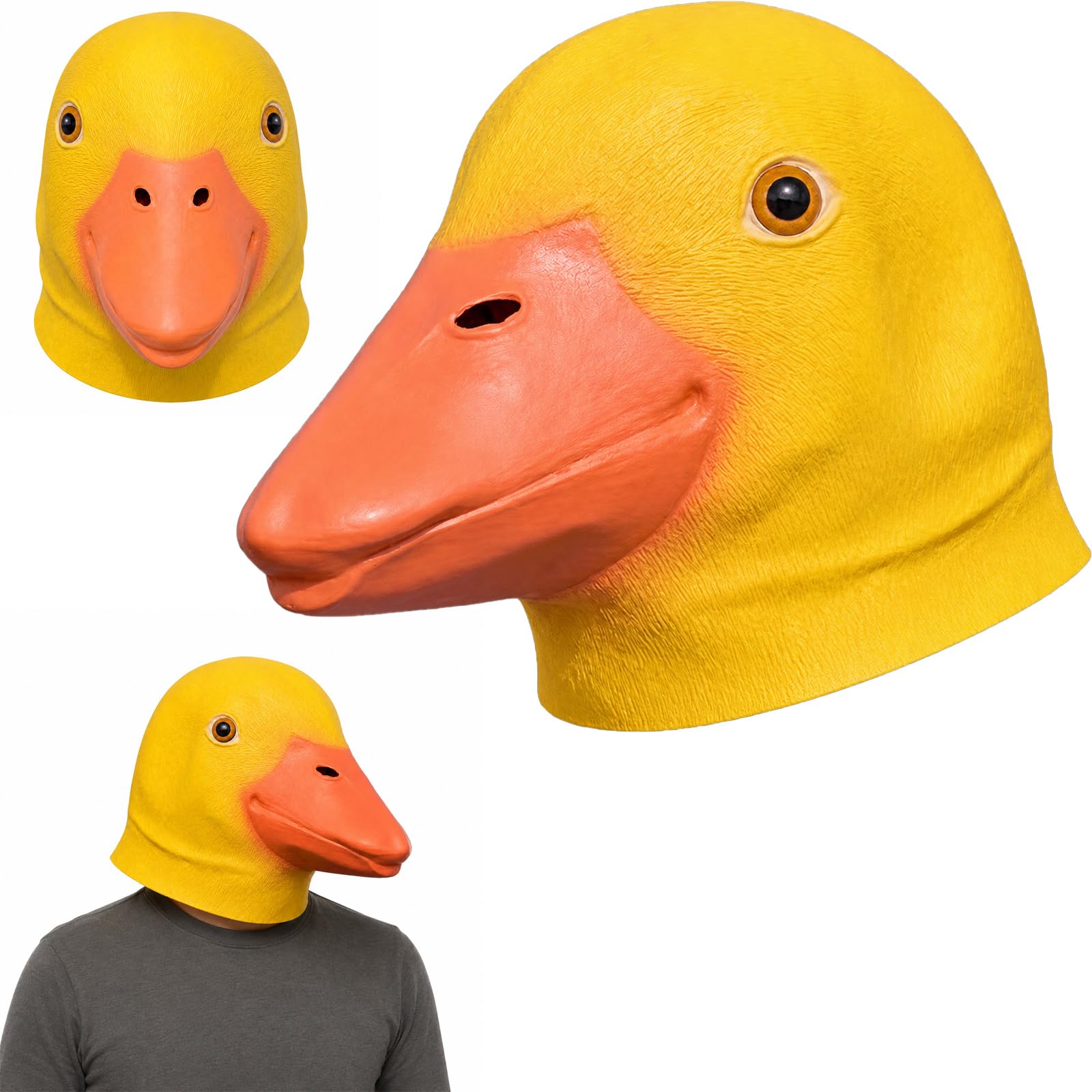 Yellow Duck Costume Mask, Full-Head Natural Latex Animal Mask, 1-Pack