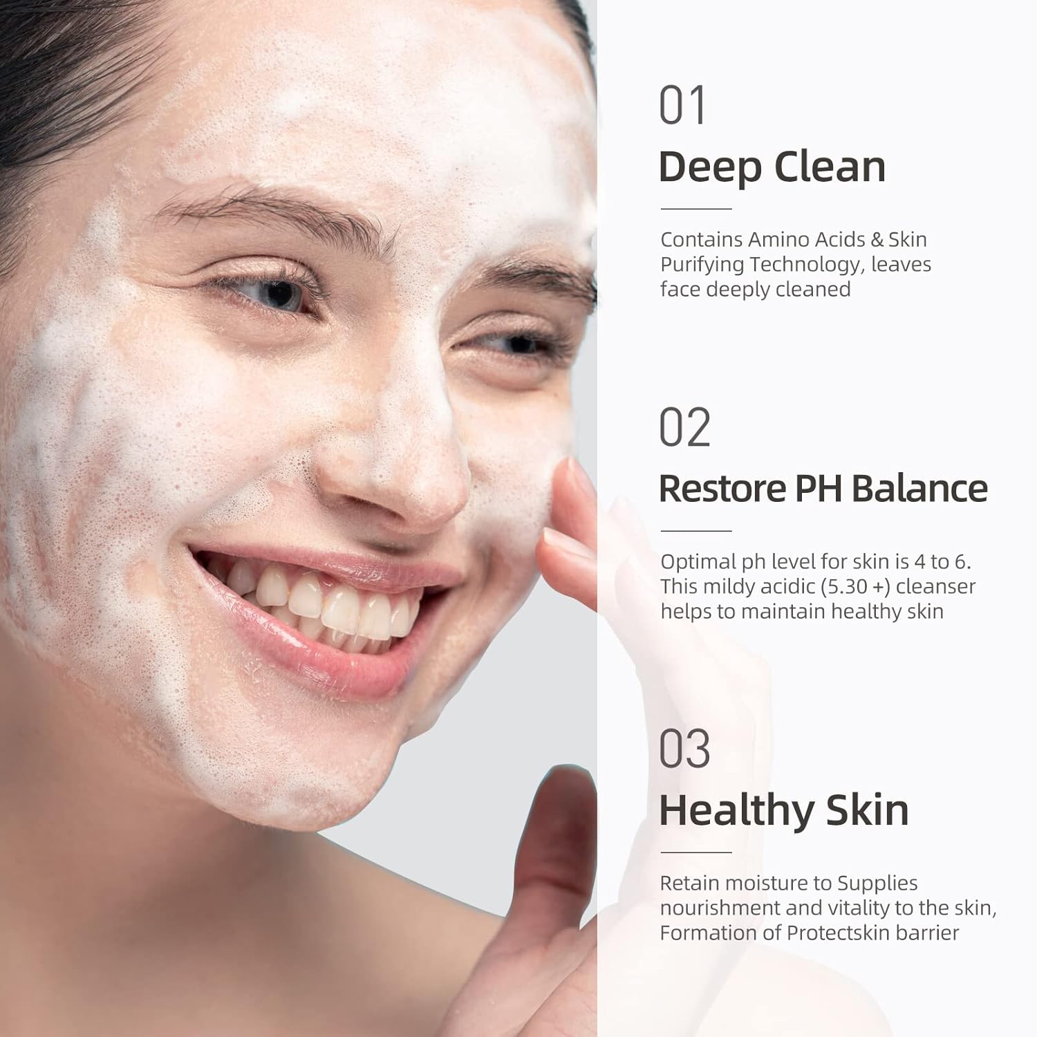 Hydrating Facial Cleanser Amino Acid Foaming Facial Cleanser with Pump Gentle Daily Face Wash for Normal to Dry Sensitive Skin Moisturizing Acne Face Wash, Non-Irritating & Hypoallergenic 7.05 Fl Oz : Beauty & Personal Care